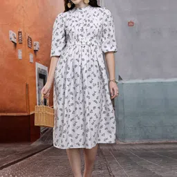 Tokyo Talkies Beige Floral Print A-Line Dress-picture-49