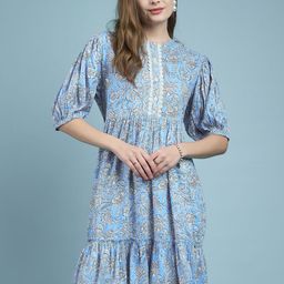 DressBerry Floral Printed Puff Sleeve Fit & Flare Dress-image-51