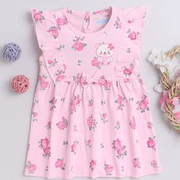BUMZEE Girls Floral Round Neck Cap Sleeves Print A-Line Dress-image-78