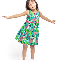 My Little Lambs Girls Square Neck Floral Printed A-Line Dress-image-85