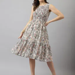 KERI PERRY Floral Printed Smocked Tiered Fit & Flare Dress-image-3