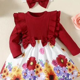 BAESD Girls Floral Printed A-Line Bow Dress-image-95