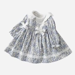 StyleCast Girls Blue & White Floral Print Cotton A-Line Dress-image-34