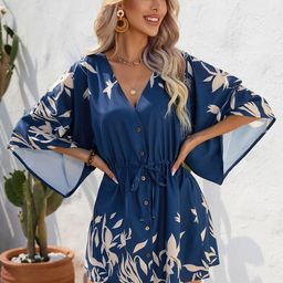 StyleCast Navy Blue Floral Print A-Line Dress-picture-32