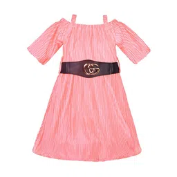 Wish Karo Girls Self Design Shoulder Straps Cold-Shoulder Sleeves Silk Fit & Flare Dress-image-90