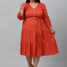 sindrellastorie Plus Size V Neck Crepe A-Line Dress-picture-23