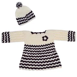 WINDROP SOLUTIONS Girls Self Design Woollen A-Line Dress With Cap-image-50