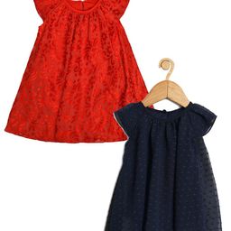 Creative Kids Infants Girls Pack Of 2 Floral Printed Cap Sleeves A-Line Romper Dress-image-79