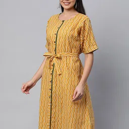 KAMI KUBI Mustard Yellow Striped A-Line Dress-image-5