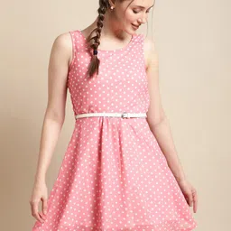 La Zoire Polka Dot Print Georgette Fit & Flare Dress-picture-25