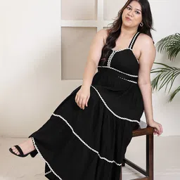 DEEBACO Plus Size Tiered Fit and Flare Midi Dress-85