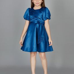 Peppermint Girls Puff Sleeve Satin Fit & Flare Dress-image-94