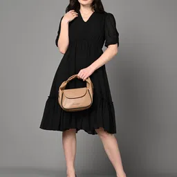 Justin Whyte V Neck Puff Sleeve Empire Tiered Dress-image-59