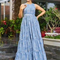 Chandbaali Floral Printed Fit & Flared Maxi Ethnic Dress-image-49