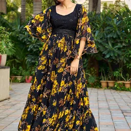 Chandbaali Floral Printed Fit & Flared Maxi Ethnic Dress-image-52