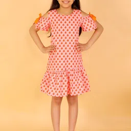 LIL DRAMA Girls Floral Printed Tie-Up Detail Cold-Shoulder Sleeves Drop-Waist Dress-picture-8