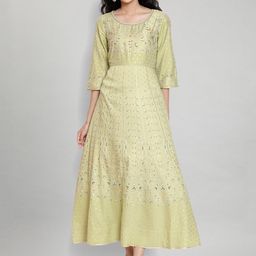 AURELIA Green Ethnic Motifs Printed Ethnic A-Line Maxi Dress-image-89