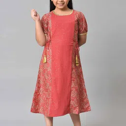 AURELIA Maroon Floral Satin A-Line Midi Dress-image-66