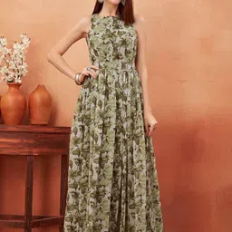 ODD BY chansi TRENDZ Floral Printed Belted Georgette Tiered Gown Ethnic Dress-picture-31