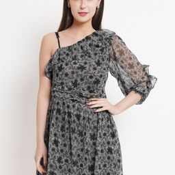 WESTCLO Women Black Floral One Shoulder Dress-image-86