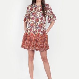 MINGLAY Beige Floral Dress-image-63