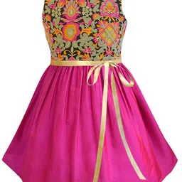 A T U N Girls Fuchsia Floral Printed A-Line Dress-picture-5