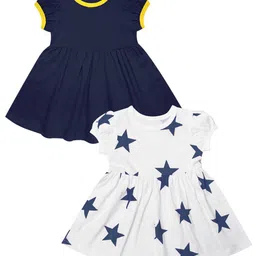 A T U N Infant Girls Navy Blue & White Pack of 2 Pure Cotton Dress-image-73