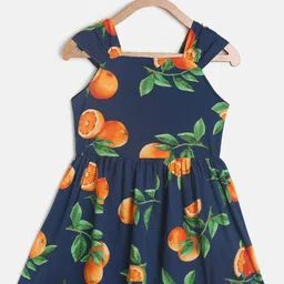 TALES & STORIES Girls Navy Blue & Orange Fit & Flare Dress-33