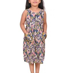 BAESD Girls Floral Printed Gathered Cotton A-Line Dress-image-27