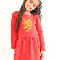 BONKIDS Girls Harry Potter Printed Long Sleeve Cotton A-Line Pleated Dress-image-4