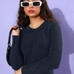 Roadster Navy Blue Self Design Pure Cotton Jumper Dress-picture-20