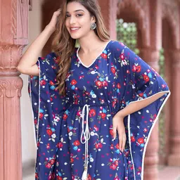 YASH GALLERY Floral Print Flared Sleeve Kaftan Midi Dress-image-57