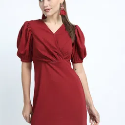 CHIC BY TOKYO TALKIES Women Maroon Wrap Dress-picture-29