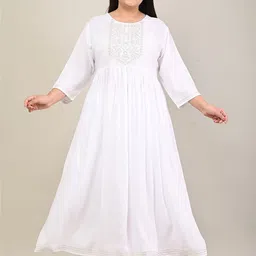 KALINI Plus Size Floral Embroidered Yoke Design Mirror Work Fit & Flare Maxi Ethnic Dress-17