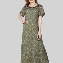 ROVARS Green & Red Printed Maxi Nightdress-16
