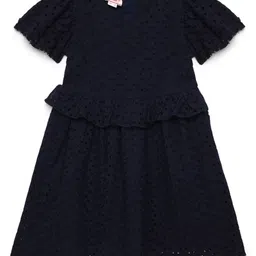 UNDER FOURTEEN ONLY Navy Blue Lace Peplum Dress-image-62