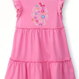 Beebay Girls Tiered Round Neck Flutter Sleeve Cotton A-Line Dress-picture-16