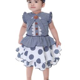 BAESD Girls Geometric Printed V-Neck Layered Detailed Fit & Flare Dress-image-79