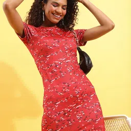 Tokyo Talkies Red Print Bodycon Mini Dress-image-65
