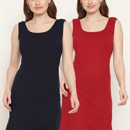 Miaz Lifestyle Navy Blue & Red Scuba Sheath Dress-image-31