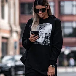 StyleCast Black Graphic Printed Hooded T-shirt Dress-image-8