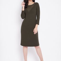 Ruhaans Women Green Solid Sheath Dress-image-10