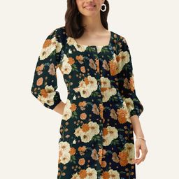 DressBerry Women Green Square Neck Floral Sheath Dress-image-79