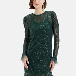 Kazo Embellished Sequinned A Line Dress-image-79