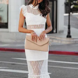 StyleCast White Self Design Flutter Sleeves Sheath Dress-image-10