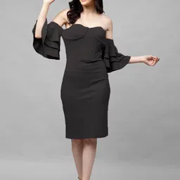 Athena Black Off-Shoulder Bell Sleeves Sheath Dress-image-22