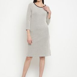 Be Indi Off White & Black Micro Pattern Sheath Dress-image-15