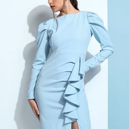 Tokyo Talkies Blue Round Neck Sheath Dress-image-64