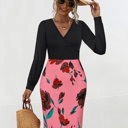 StyleCast x Revolte Long Sleeves Floral Print Bodycon Dress-image-25