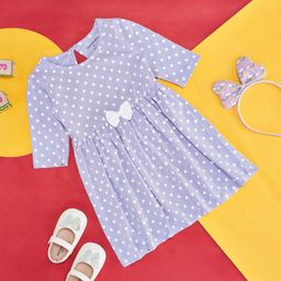 Pantaloons Baby Girls Polka Dots Printed Bow Detail Cotton Fit and Flare Dress-image-80